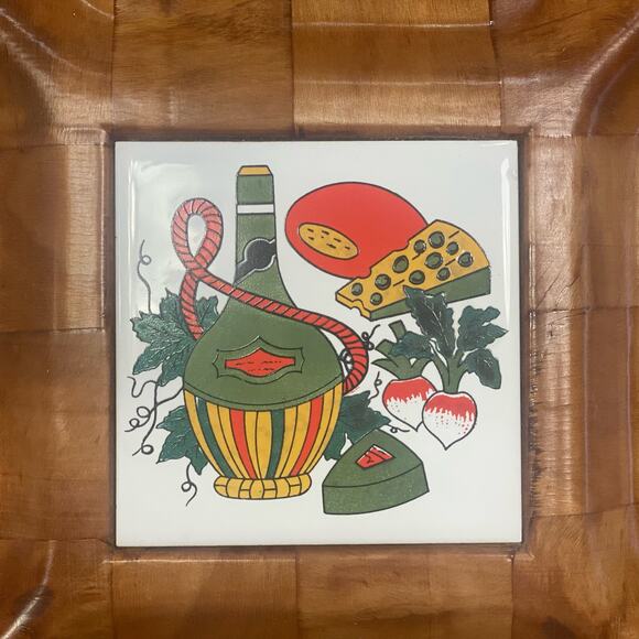 Veggie/Cheese Serving Tray/Plate-Parquet Wood/Tile Center-Retro-Vintage 1970's - Picture 3 of 6